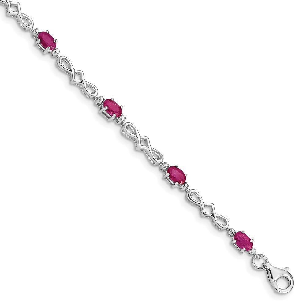 Sterling Silver Rhodium-plated Composite Ruby And Diamond Bracelet